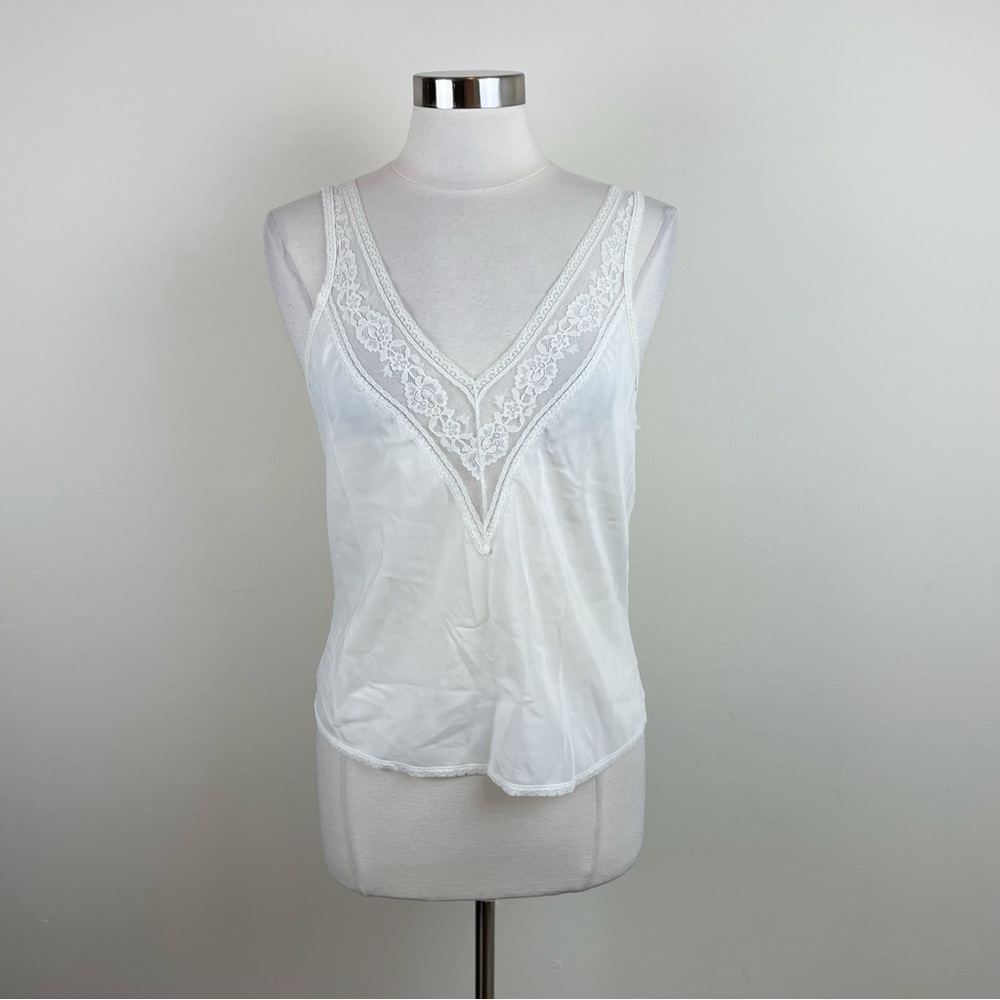 Saks Fifth Avenue Lindsey Roscoe Cream White Lace Lingerie Slip Top Women Medium